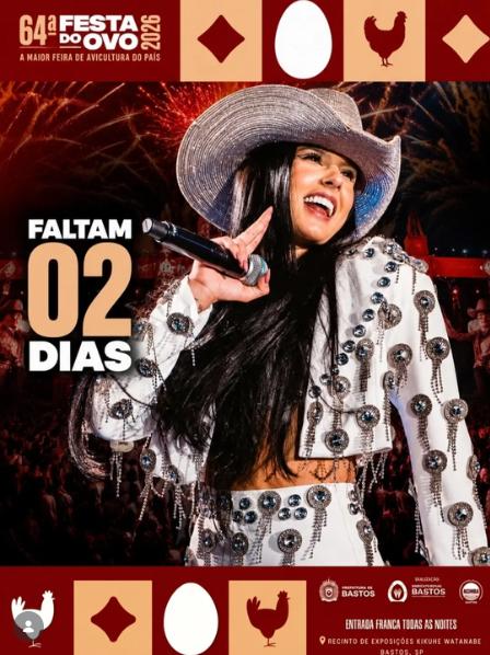 Ana Castela abre a 64ª Festa do Ovo nesta quinta-feira em Bastos